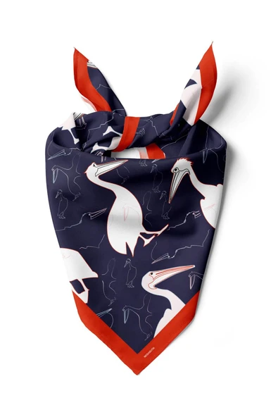 D45 Kadın Kuş Desenli Bandana 50x50 Beyaz Mavi DG0280-22 ürün görseli