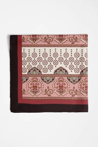 Z90 Kadın Vizon Etnik Desenli 50x50 Bandana HYL DG0827-22 - Resim 5