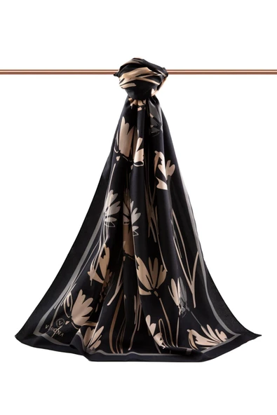 LÜKS MEDİNE İPEĞİ ÇİÇEK DESENLİ GRİ RENKLİ 75X195 KIRIŞMAZ ŞAL MOSS KREP DİKİŞ TİPİ İTALYAN DİKİŞLİ - Resim 2