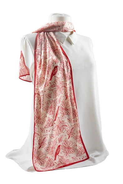 Çiçek ve Kuş Desenli Fular 30x140 ürün görseli