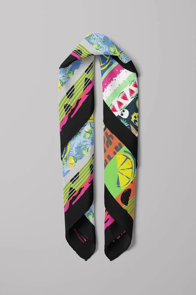 Z25 Kadın Yeşil Meyve Desenli 50x50 Bandana HYL DG01266-22 - Resim 4