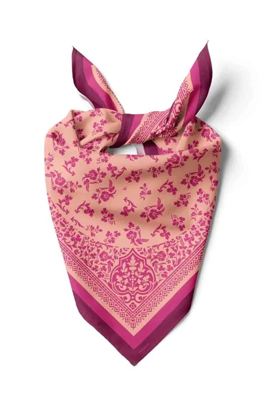 E110 Kadın Vintage Desenli Bandana 50x50 Pembe DG0206-22 Snz ürün görseli
