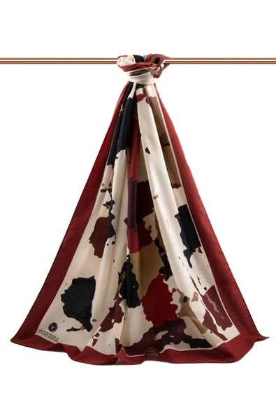 LÜKS MEDİNE İPEĞİ BOYA EFEKTİ DESENLİ BORDO RENKLİ 75X195 KIRIŞMAZ ŞAL MOSS KREP DİKİŞ TİPİ İTALYAN DİKİŞLİ - Resim 2