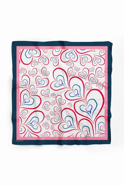 H18 Kadın Kırmızı Kalp Desenli 50x50 Bandana HYL DG0824-22 - Resim 2