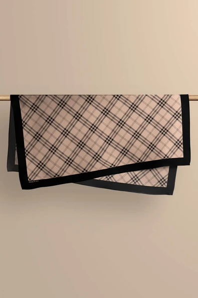 G36 Kadın Krem Kare Desenli 50x50 Bandana - Resim 6