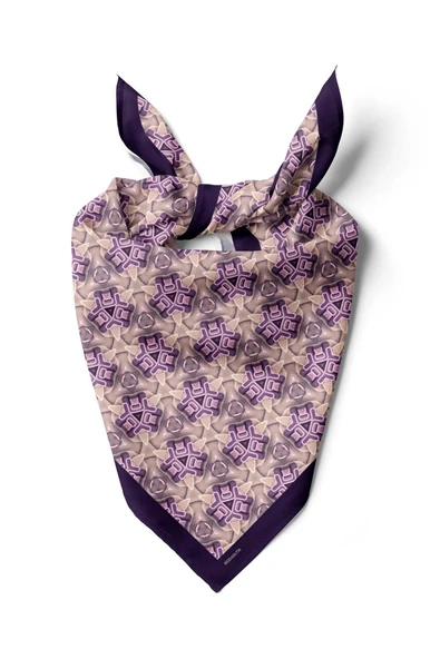 D52 Kadın Geometric Desenli Bandana 50x50 Mor DG0240-22 ürün görseli
