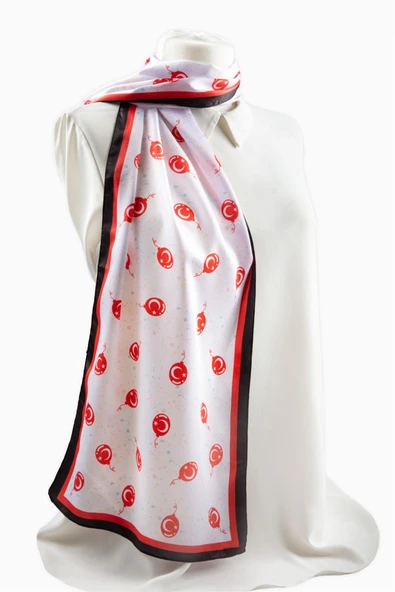 Modabutik Beyaz Ay Yıldız Desenli Fular ürün görseli