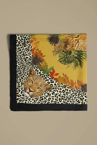 Z17 Kadın Sarı Kaplan Desenli 50x50 Bandana HYL DG01286-22 - Resim 6