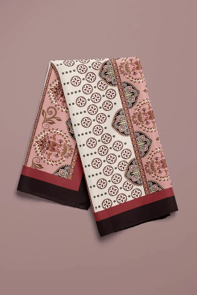 Z90 Kadın Vizon Etnik Desenli 50x50 Bandana HYL DG0827-22 - Resim 4