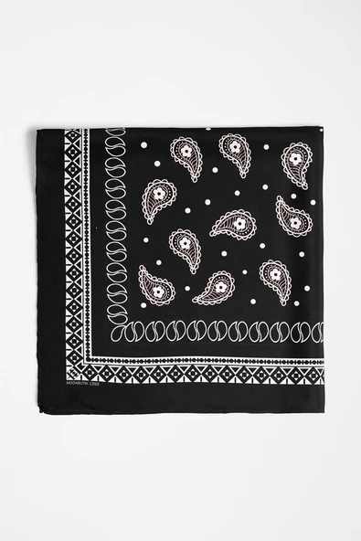 F46 Kadın Siyah Beyaz Şal Desenli 50x50 Bandana HYL DG01359-22 - Resim 3