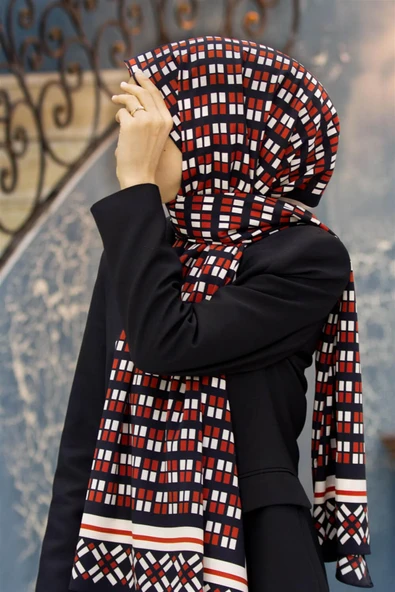 LÜKS MEDİNE İPEĞİ KARE DESENLİ KIRMIZI RENKLİ 75X195 KIRIŞMAZ ŞAL MOSS KREP DİKİŞ TİPİ İTALYAN DİKİŞLİ ürün görseli 1