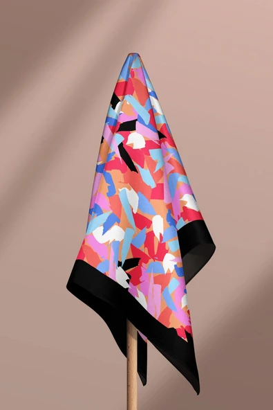 B39 Kadın Çok Renkli Fırça Efekli Desenli 50x50 Bandana HYL DG0758-22 - Resim 6