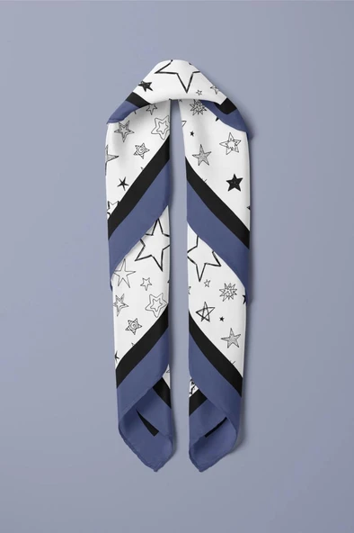 E9 Kadın Yıldız Desenli 50x50 Bandana HYL DG01117-22 - Resim 3
