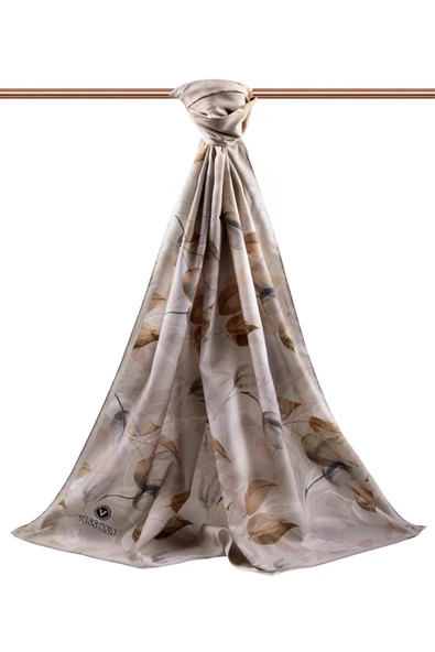 LÜKS MEDİNE İPEĞİ SONBAHAR DESENLİ GRİ RENKLİ 75X195 KIRIŞMAZ ŞAL MOSS KREP DİKİŞ TİPİ İTALYAN DİKİŞLİ - Resim 2