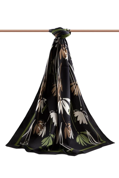 LÜKS MEDİNE İPEĞİ ÇİÇEK DESENLİ HAKİ RENKLİ 75X195 KIRIŞMAZ ŞAL MOSS KREP DİKİŞ TİPİ İTALYAN DİKİŞLİ - Resim 2