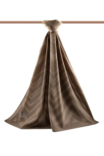 LÜKS MEDİNE İPEĞİ ZİGZAG DESENLİ VİZON RENKLİ 75X195 KIRIŞMAZ ŞAL MOSS KREP DİKİŞ TİPİ İTALYAN DİKİŞLİ - Resim 2