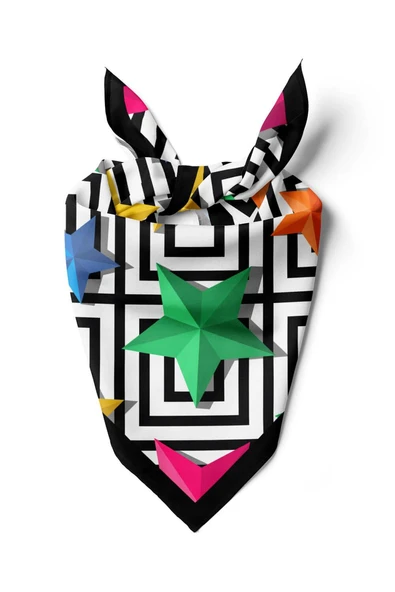 Y68 Kadın Yıldız Desenli Bandana 50x50 Sarı Yeşil DG0343-22 ürün görseli