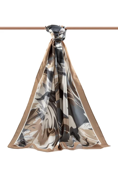 LÜKS MEDİNE İPEĞİ GEOMETRİK DESENLİ BEJ RENKLİ 75X195 KIRIŞMAZ ŞAL MOSS KREP DİKİŞ TİPİ İTALYAN DİKİŞLİ - Resim 2