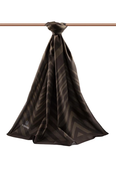 LÜKS MEDİNE İPEĞİ ZİGZAG DESENLİ KAHVERENGİ RENKLİ 75X195 KIRIŞMAZ ŞAL MOSS KREP DİKİŞ TİPİ İTALYAN DİKİŞLİ - Resim 2