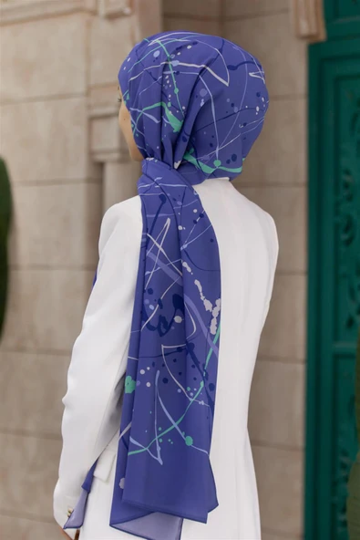 LÜKS MEDİNE İPEĞİ BOYA DAMLASI DESENLİ İNDİGO RENKLİ 75X195 KIRIŞMAZ ŞAL MOSS KREP DİKİŞ TİPİ İTALYAN DİKİŞLİ ürün görseli