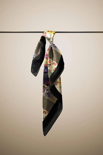 D99 Kadın Patchwork Desenli Bandana 50x50 Yeşil Sarı DG0259-22 - Resim 4