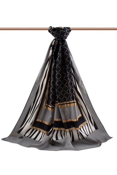 LÜKS MEDİNE ZEBRALI BAKLAVA DESENLİ GÜMÜŞ RENKLİ 75X195 KIRIŞMAZ ŞAL MOSS KREP DİKİŞ TİPİ İTALYAN DİKİŞLİ - Resim 2