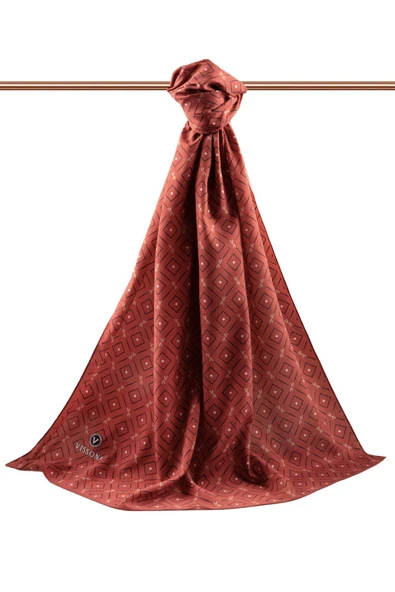 LÜKS MEDİNE İPEĞİ GEOMETRİK DESENLİ BORDO RENKLİ 75X195 KIRIŞMAZ ŞAL MOSS KREP DİKİŞ TİPİ İTALYAN DİKİŞLİ - Resim 2