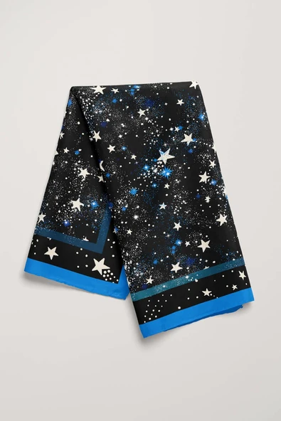 F29 Kadın Mavi Siyah Yıldız Desenli 50x50 Bandana HYL DG01262-22 - Resim 4
