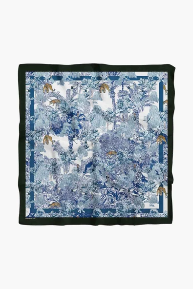 V45 Kadın Açık Mavi Lacivert Arbore Desenli 50x50 Bandana HYL DG01130-22 - Resim 2