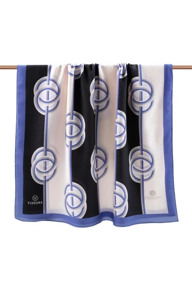 LÜKS MEDİNE İPEĞİ ÇİZGİLİ DESENLİ İNDİGO RENKLİ 75X195 KIRIŞMAZ ŞAL MOSS KREP DİKİŞ TİPİ İTALYAN DİKİŞLİ - Resim 2