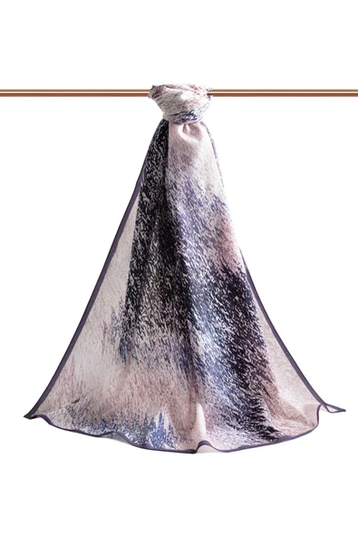 LÜKS MEDİNE İPEĞİ ZİKZAK GEOMETRİK DESENLİ LİLA RENKLİ 75X195 KIRIŞMAZ ŞAL MOSS KREP DİKİŞ TİPİ İTALYAN DİKİŞLİ - Resim 2