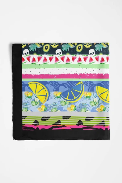 Z25 Kadın Yeşil Meyve Desenli 50x50 Bandana HYL DG01266-22 - Resim 3