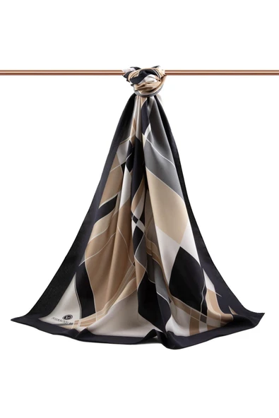 LÜKS MEDİNE İPEĞİ GEOMETRİK DESENLİ GRİ RENKLİ 75X195 KIRIŞMAZ ŞAL MOSS KREP DİKİŞ TİPİ İTALYAN DİKİŞLİ - Resim 2