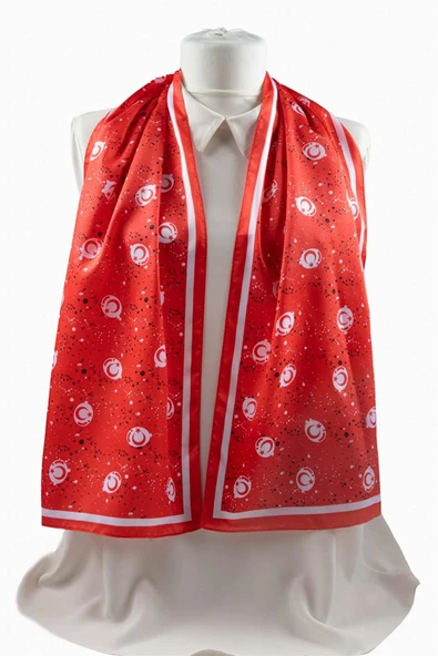 Modabutik Kırmızı Ay Yıldız Desenli Fular - Resim 3