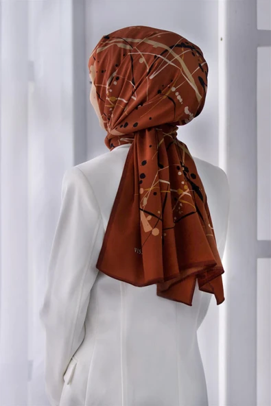 LÜKS MEDİNE İPEĞİ BOYA DAMLASI DESENLİ TABA RENKLİ 75X195 KIRIŞMAZ ŞAL MOSS KREP DİKİŞ TİPİ İTALYAN DİKİŞLİ ürün görseli