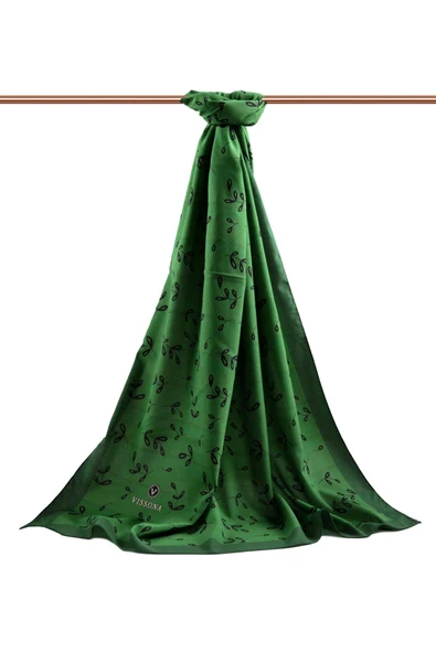 LÜKS MEDİNE YAPRAK DESENLİ ZÜMRÜT YEŞİLİ RENKLİ 75X195 KIRIŞMAZ ŞAL MOSS KREP DİKİŞ TİPİ İTALYAN DİKİŞLİ - Resim 2