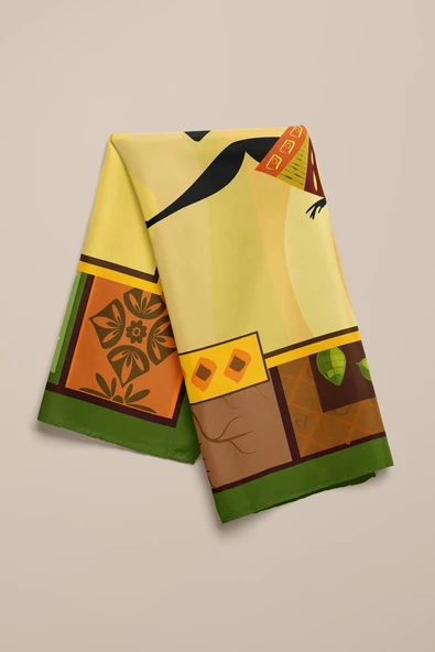 F23 Kadın African Desenli Bandana 50x50 Kahve DG0248-2 - Resim 5