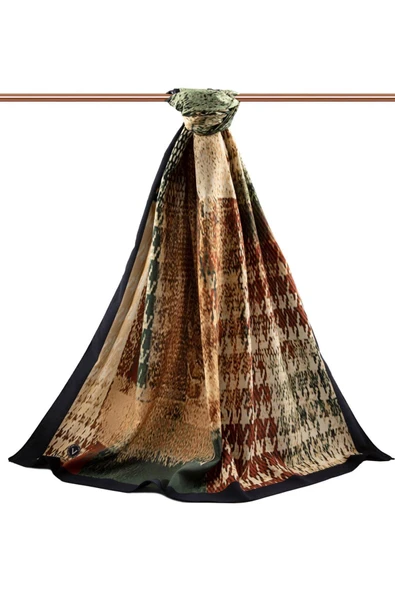 LÜKS MEDİNE İPEĞİ KAZAYAĞI DESENLİ SİYAH RENKLİ 75X195 KIRIŞMAZ ŞAL MOSS KREP DİKİŞ TİPİ İTALYAN DİKİŞLİ - Resim 2