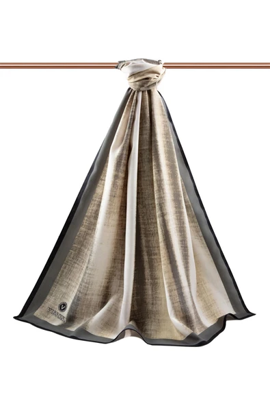 LÜKS MEDİNE İPEĞİ BATİK DESENLİ GRİ - BEJ RENKLİ 75X195 KIRIŞMAZ ŞAL MOSS KREP DİKİŞ TİPİ İTALYAN DİKİŞLİ - Resim 2