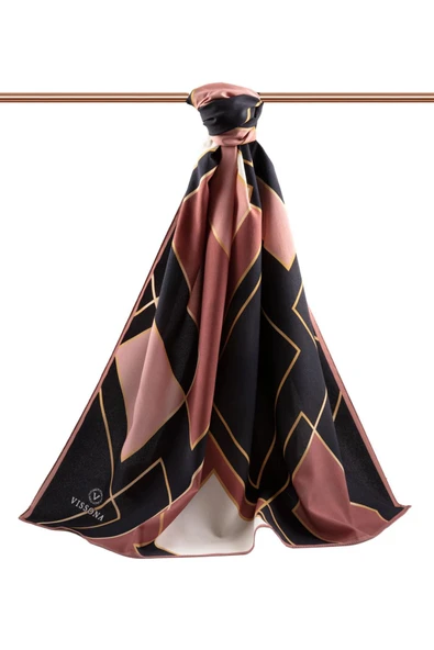 LÜKS MEDİNE İPEĞİ GOLD DETAYLI KARO DESENLİ PUDRA RENKLİ 75X195 KIRIŞMAZ ŞAL MOSS KREP DİKİŞ TİPİ İTALYAN DİKİŞLİ - Resim 2