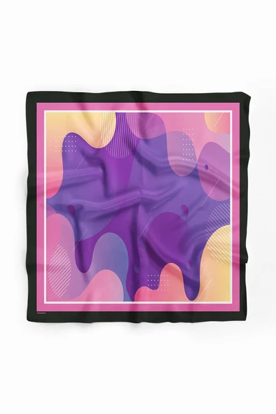 C77 Kadın Mavi Soyut Desenli 50x50 Bandana DG01681-22 - Resim 2