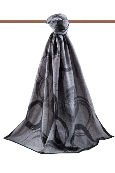 LÜKS MEDİNE GEOMETRİK DESENLİ GRİ RENKLİ 75X195 KIRIŞMAZ ŞAL MOSS KREP DİKİŞ TİPİ İTALYAN DİKİŞLİ - Resim 2