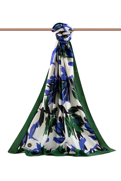 LÜKS MEDİNE İPEĞİ YAPRAK DESENLİ ZÜMRÜT YEŞİLİ RENKLİ 75X195 KIRIŞMAZ ŞAL MOSS KREP DİKİŞ TİPİ İTALYAN DİKİŞLİ - Resim 2