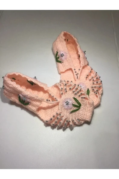 Yavruağzı Rengi El Örgüsü Boncuklu Patik ürün görseli 1