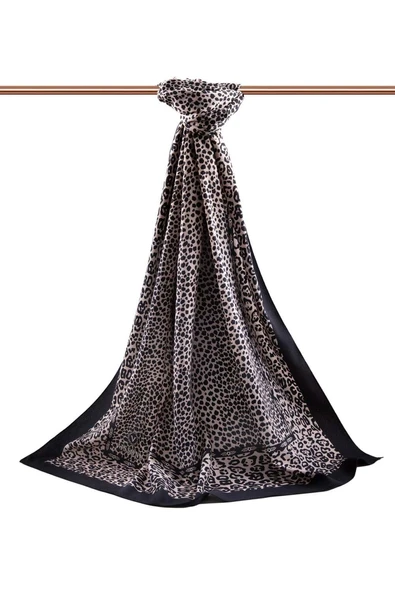 LÜKS MEDİNE İPEĞİ LEOPAR DESENLİ VİZON RENKLİ 75X195 KIRIŞMAZ ŞAL MOSS KREP DİKİŞ TİPİ İTALYAN DİKİŞLİ - Resim 2