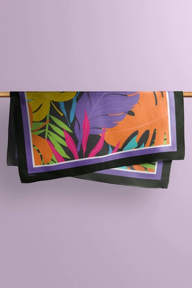 C78 Kadın Mavi Yaprak Desenli 50x50 Bandana HYL DG01692-22 - Resim 5