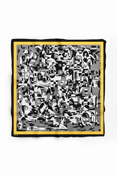 Kadın Siyah Beyaz Complex Desenli 50x50 Bandana HYL DG0976-22 - Resim 2