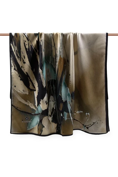 LÜKS MEDİNE BATİK DESENLİ PETROL YEŞİLİ - BEJ RENKLİ 75X195 KIRIŞMAZ ŞAL MOSS KREP DİKİŞ TİPİ İTALYAN DİKİŞLİ - Resim 2