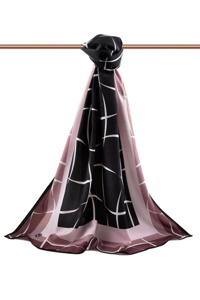 LÜKS MEDİNE İPEĞİ ÇİZGİLİ DESENLİ PUDRA RENKLİ 75X195 KIRIŞMAZ ŞAL MOSS KREP DİKİŞ TİPİ İTALYAN DİKİŞLİ - Resim 2