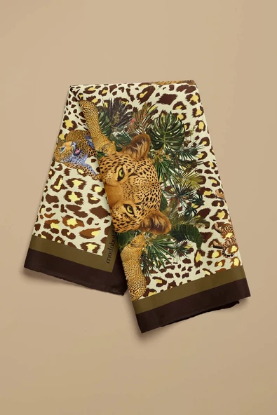 D58 Kadın Kaplan Desenli 50x50 Bandana HYL DG01288-22 - Resim 5